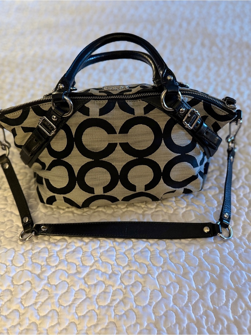 Coach Beige Canvas Satchel with Black Signature 'C' Pattern grey/black EUC